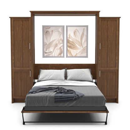 Queen Size Murphy Bed - Left & Right Cabinet, Beadboard Style, Brushed Nickel Pulls - Murphy Door