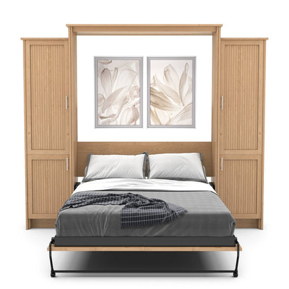 Twin Size Murphy Bed - Left & Right Cabinet, Beadboard Style, Brushed Nickel Pulls - Murphy Door