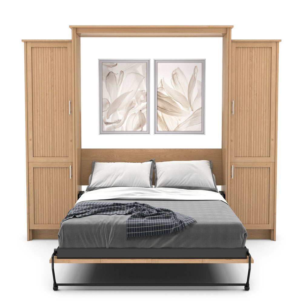 Full Size Murphy Bed - Left & Right Cabinet, Beadboard Style, Brushed Nickel Pulls - Murphy Door