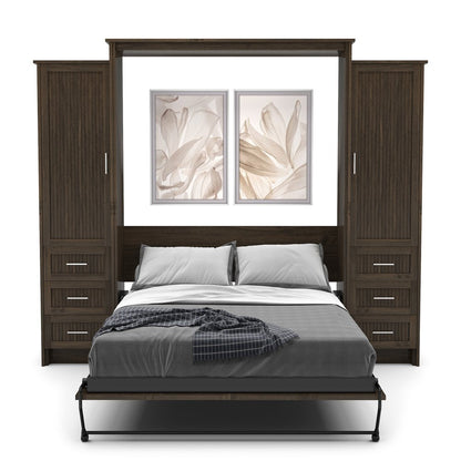 Twin Size Murphy Bed - Left & Right Cabinet, Beadboard Style, Brushed Nickel Pulls - Murphy Door