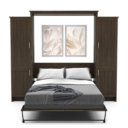 King Size Murphy Bed - Left & Right Cabinet, Beadboard Style, Brushed Nickel Pulls - Murphy Door
