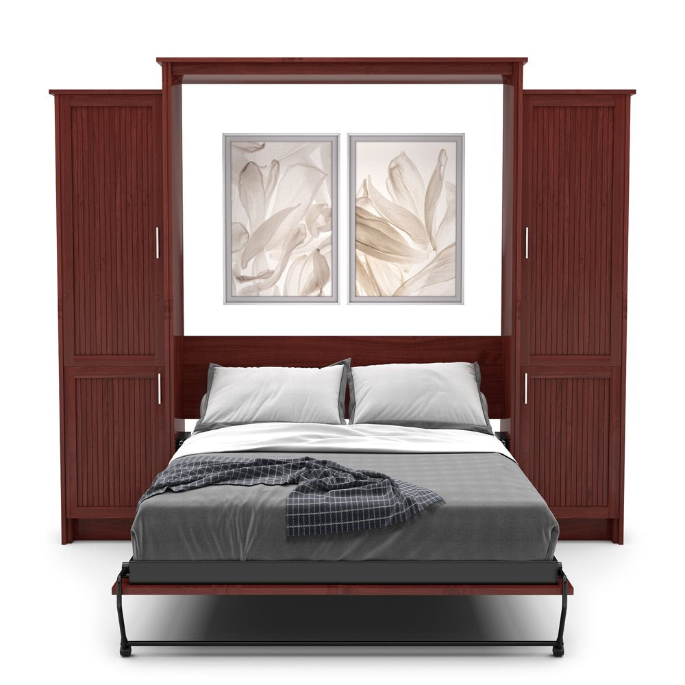 Twin Size Murphy Bed - Left & Right Cabinet, Beadboard Style, Brushed Nickel Pulls - Murphy Door