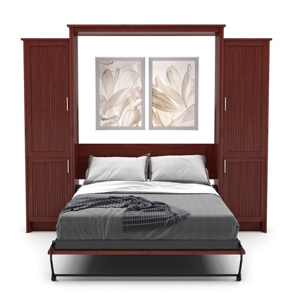 Full Size Murphy Bed - Left & Right Cabinet, Beadboard Style, Brushed Nickel Pulls - Murphy Door