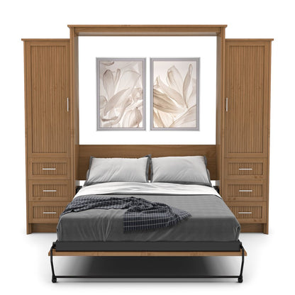 Queen Size Murphy Bed - Left & Right Cabinet, Beadboard Style, Brushed Nickel Pulls - Murphy Door