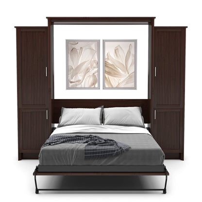 Twin Size Murphy Bed - Left & Right Cabinet, Beadboard Style, Brushed Nickel Pulls - Murphy Door