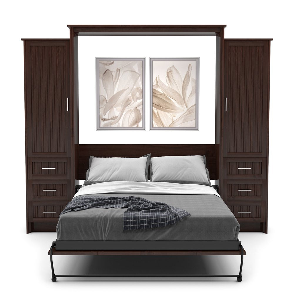 Full Size Murphy Bed - Left & Right Cabinet, Beadboard Style, Brushed Nickel Pulls - Murphy Door