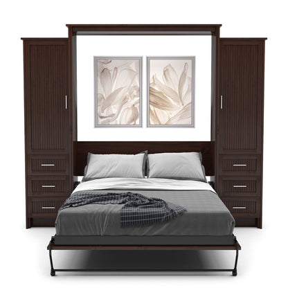 Full Size Murphy Bed - Left & Right Cabinet, Beadboard Style, Brushed Nickel Pulls - Murphy Door
