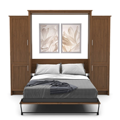 Twin Size Murphy Bed - Left & Right Cabinet, Beadboard Style, Brushed Nickel Pulls - Murphy Door