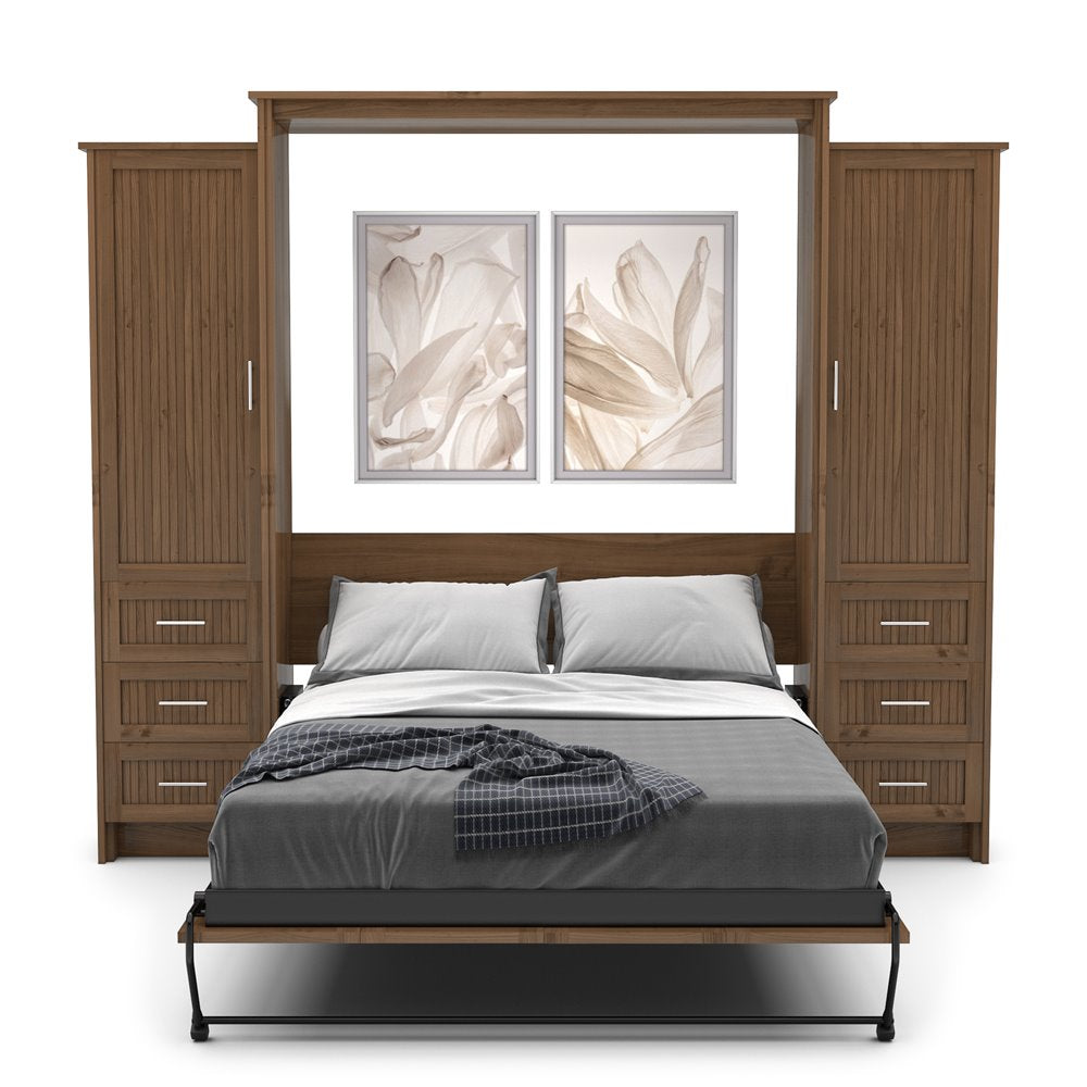 Queen Size Murphy Bed - Left & Right Cabinet, Beadboard Style, Brushed Nickel Pulls - Murphy Door
