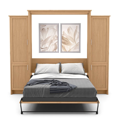 Twin Size Murphy Bed - Left & Right Cabinet, Beadboard Style, Brushed Nickel Pulls - Murphy Door