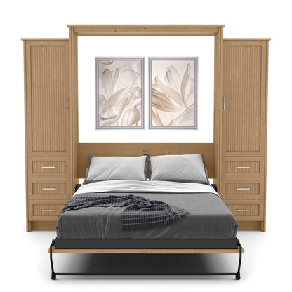 Queen Size Murphy Bed - Left & Right Cabinet, Beadboard Style, Brushed Nickel Pulls - Murphy Door