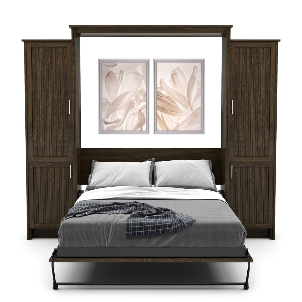 Full Size Murphy Bed - Left & Right Cabinet, Beadboard Style, Brushed Nickel Pulls - Murphy Door