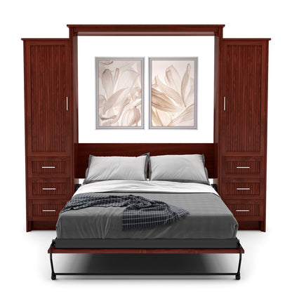 Queen Size Murphy Bed - Left & Right Cabinet, Beadboard Style, Brushed Nickel Pulls - Murphy Door