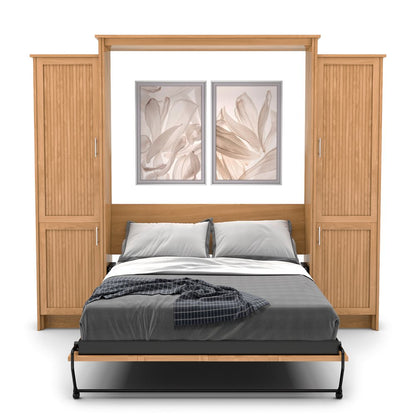 Twin Size Murphy Bed - Left & Right Cabinet, Beadboard Style, Brushed Nickel Pulls - Murphy Door