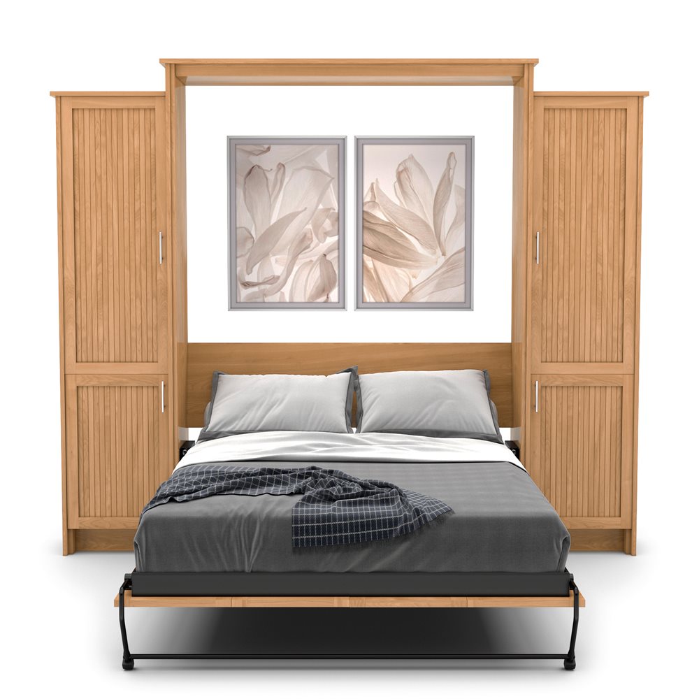 Queen Size Murphy Bed - Left & Right Cabinet, Beadboard Style, Brushed Nickel Pulls - Murphy Door