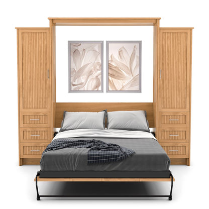 Full Size Murphy Bed - Left & Right Cabinet, Beadboard Style, Brushed Nickel Pulls - Murphy Door