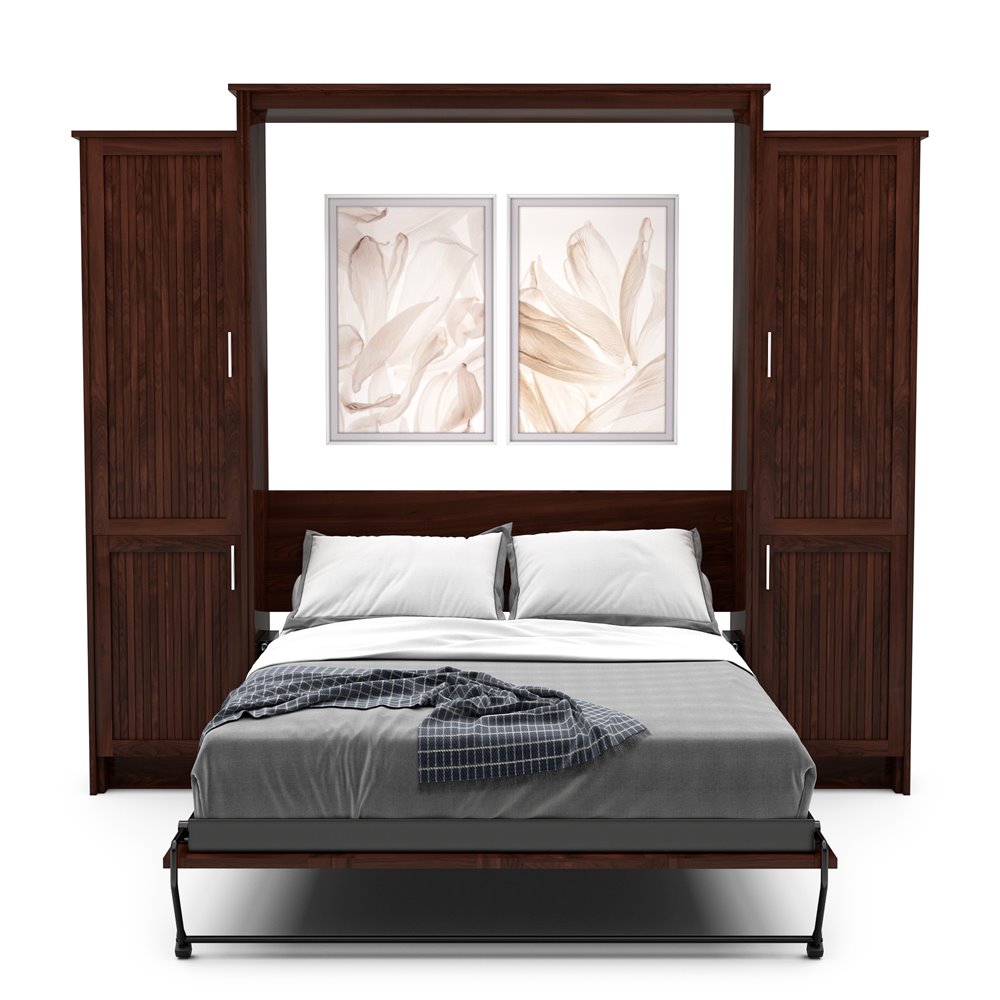 Twin Size Murphy Bed - Left & Right Cabinet, Beadboard Style, Brushed Nickel Pulls - Murphy Door