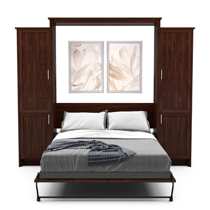 Twin Size Murphy Bed - Left & Right Cabinet, Beadboard Style, Brushed Nickel Pulls - Murphy Door