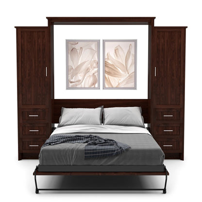 Queen Size Murphy Bed - Left & Right Cabinet, Beadboard Style, Brushed Nickel Pulls - Murphy Door
