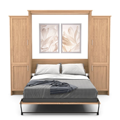 Twin Size Murphy Bed - Left & Right Cabinet, Beadboard Style, Brushed Nickel Pulls - Murphy Door