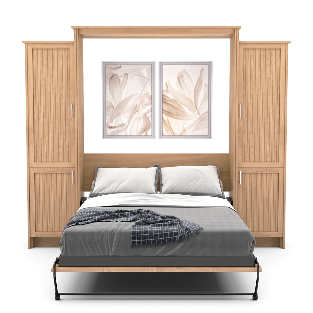 King Size Murphy Bed - Left & Right Cabinet, Beadboard Style, Brushed Nickel Pulls - Murphy Door