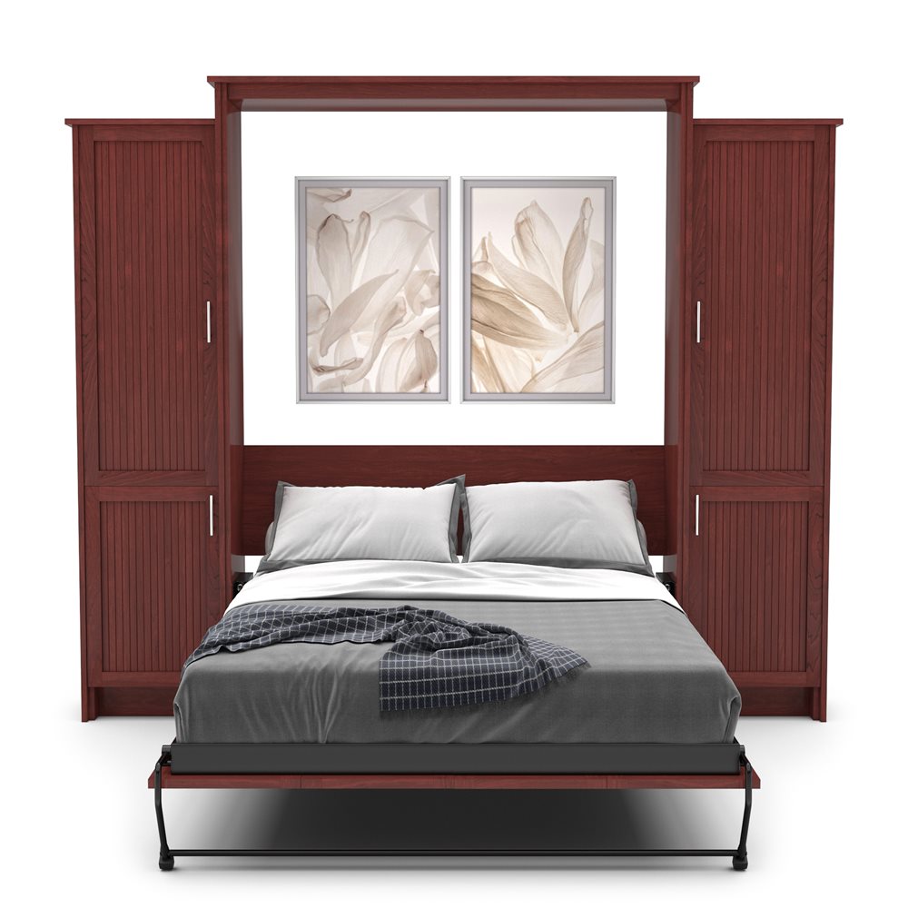 Twin Size Murphy Bed - Left & Right Cabinet, Beadboard Style, Brushed Nickel Pulls - Murphy Door