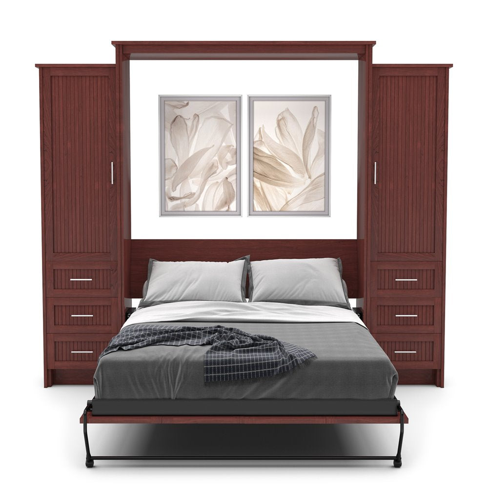 Full Size Murphy Bed - Left & Right Cabinet, Beadboard Style, Brushed Nickel Pulls - Murphy Door