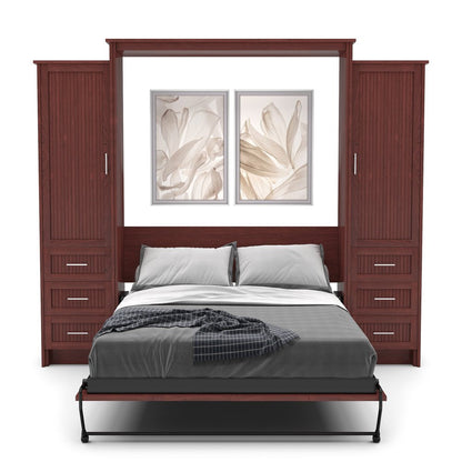 Queen Size Murphy Bed - Left & Right Cabinet, Beadboard Style, Brushed Nickel Pulls - Murphy Door
