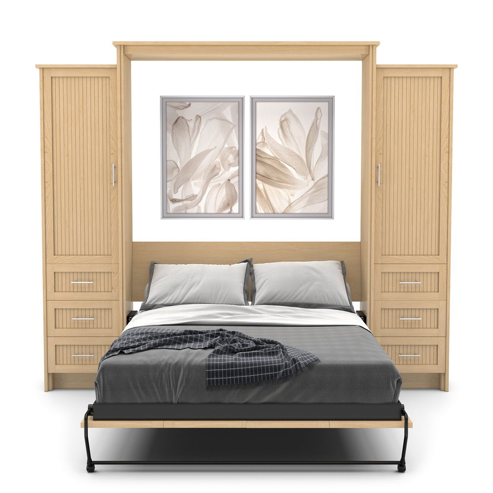Full Size Murphy Bed - Left & Right Cabinet, Beadboard Style, Brushed Nickel Pulls - Murphy Door