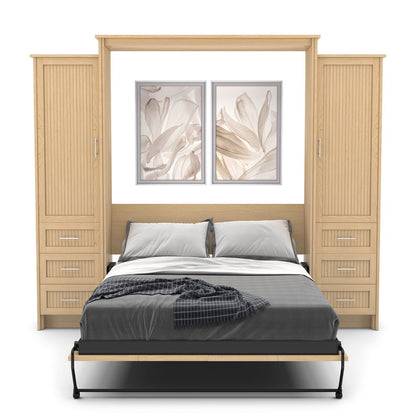 Queen Size Murphy Bed - Left & Right Cabinet, Beadboard Style, Brushed Nickel Pulls - Murphy Door