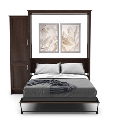 Full Size Murphy Bed - Left Cabinet, Beadboard Style, Brushed Nickel Pulls - Murphy Door, Inc.