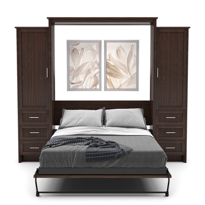 Queen Size Murphy Bed - Left & Right Cabinet, Beadboard Style, Brushed Nickel Pulls - Murphy Door