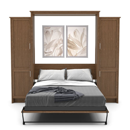 Twin Size Murphy Bed - Left & Right Cabinet, Beadboard Style, Brushed Nickel Pulls - Murphy Door