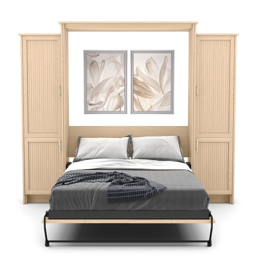 King Size Murphy Bed - Left & Right Cabinet, Beadboard Style, Brushed Nickel Pulls - Murphy Door
