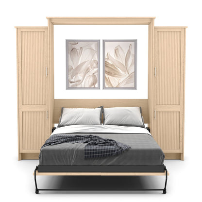 King Size Murphy Bed - Left & Right Cabinet, Beadboard Style, Brushed Nickel Pulls - Murphy Door