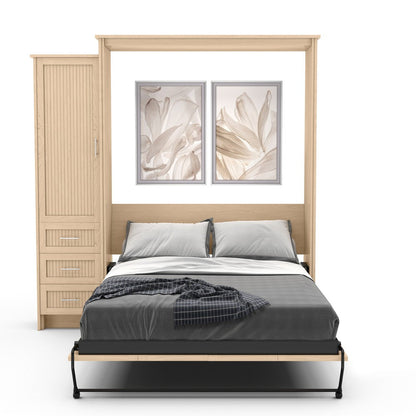 Full Size Murphy Bed - Left Cabinet, Beadboard Style, Brushed Nickel Pulls - Murphy Door, Inc.