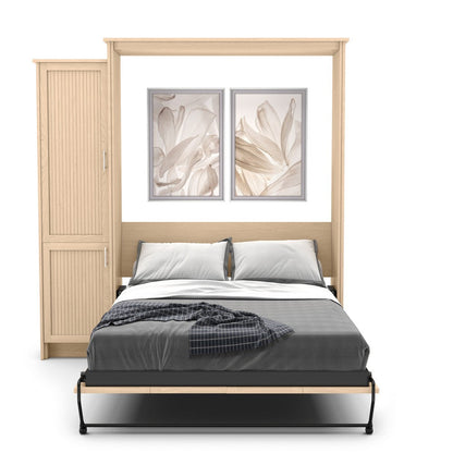 Full Size Murphy Bed - Left Cabinet, Beadboard Style, Brushed Nickel Pulls - Murphy Door, Inc.