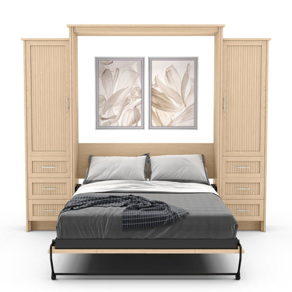 King Size Murphy Bed - Left & Right Cabinet, Beadboard Style, Brushed Nickel Pulls - Murphy Door