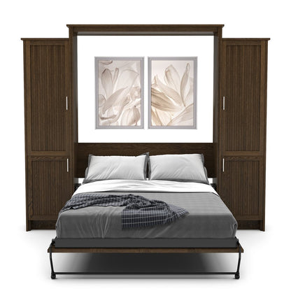 Queen Size Murphy Bed - Left & Right Cabinet, Beadboard Style, Brushed Nickel Pulls - Murphy Door
