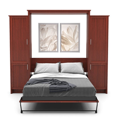 Twin Size Murphy Bed - Left & Right Cabinet, Beadboard Style, Brushed Nickel Pulls - Murphy Door