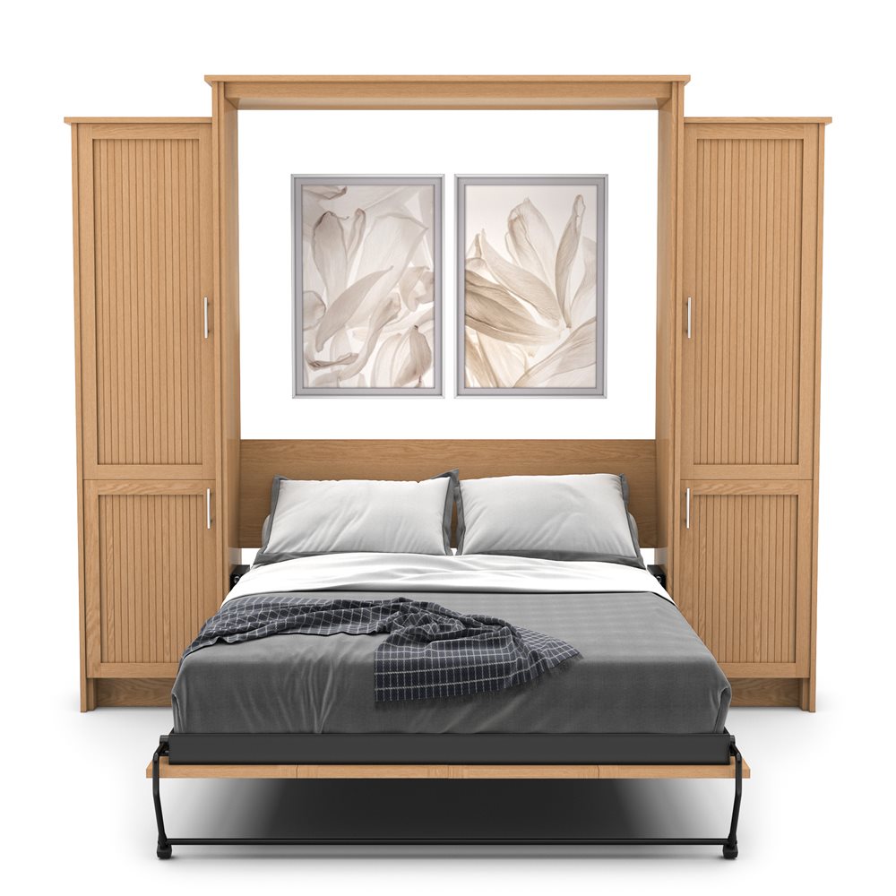 Full Size Murphy Bed - Left & Right Cabinet, Beadboard Style, Brushed Nickel Pulls - Murphy Door