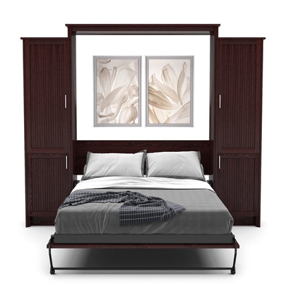 Twin Size Murphy Bed - Left & Right Cabinet, Beadboard Style, Brushed Nickel Pulls - Murphy Door