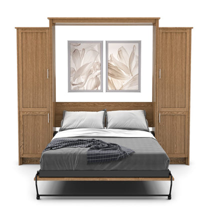 Twin Size Murphy Bed - Left & Right Cabinet, Beadboard Style, Brushed Nickel Pulls - Murphy Door
