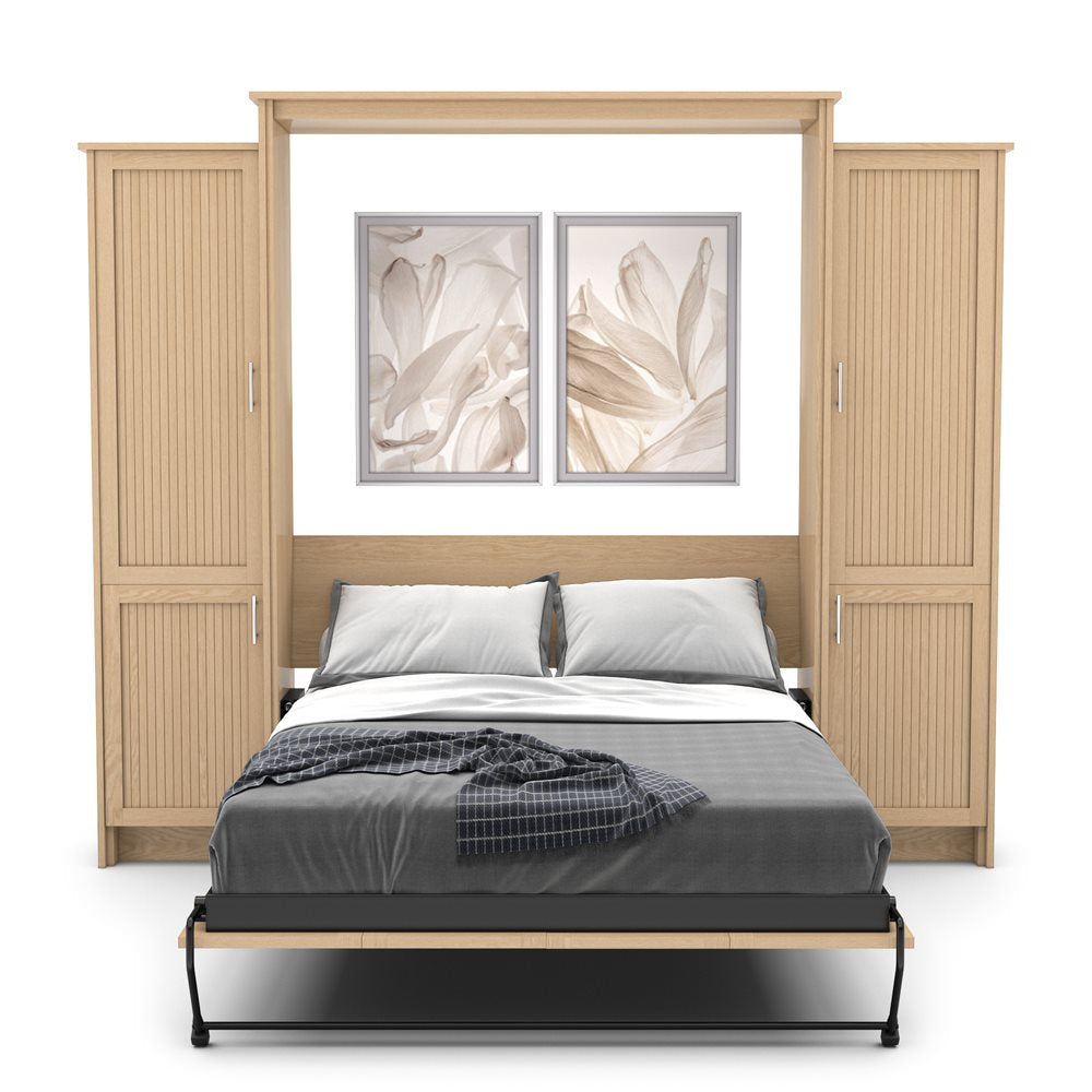 Twin Size Murphy Bed - Left & Right Cabinet, Beadboard Style, Brushed Nickel Pulls - Murphy Door
