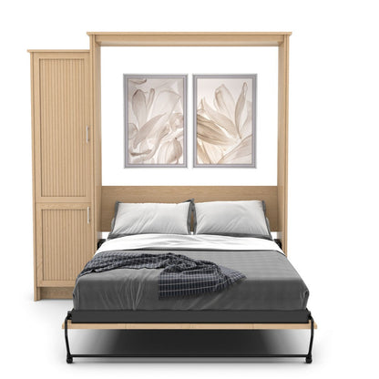 Full Size Murphy Bed - Left Cabinet, Beadboard Style, Brushed Nickel Pulls - Murphy Door, Inc.
