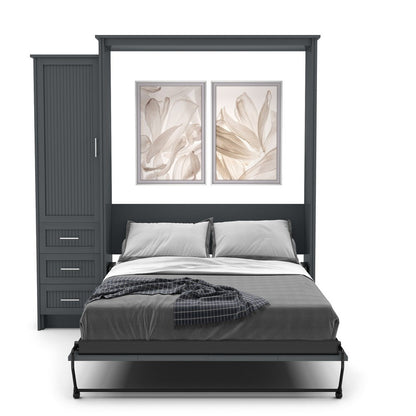 Full Size Murphy Bed - Left Cabinet, Beadboard Style, Brushed Nickel Pulls - Murphy Door, Inc.
