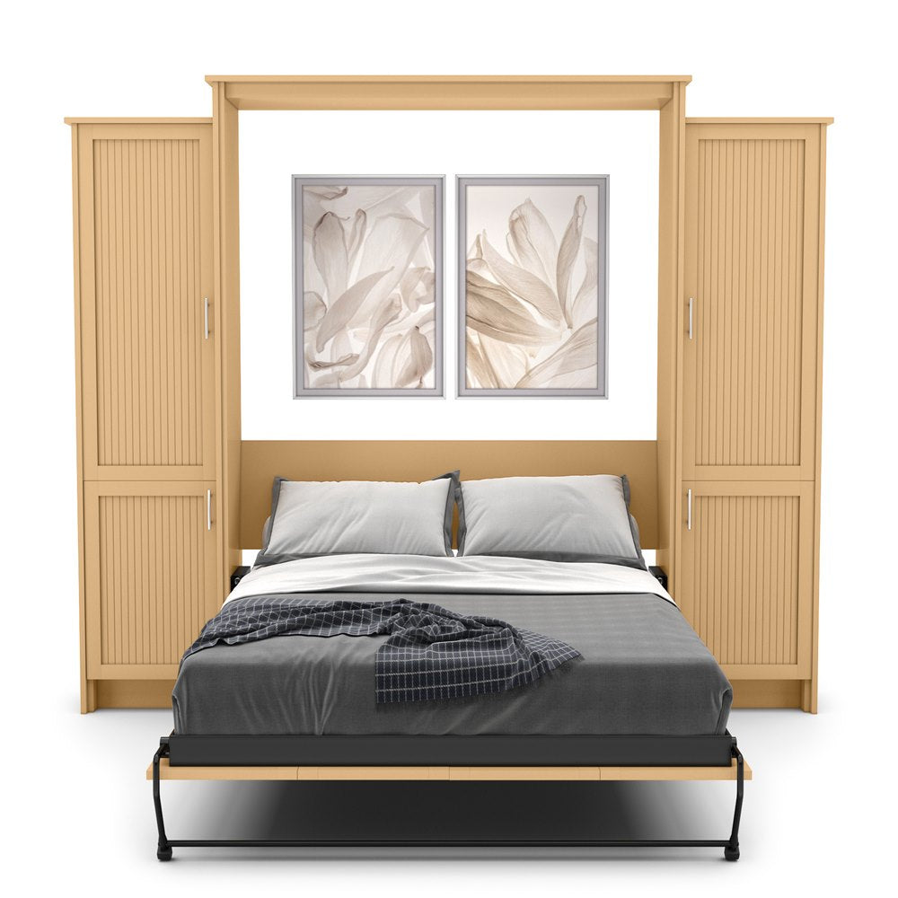 Twin Size Murphy Bed - Left & Right Cabinet, Beadboard Style, Brushed Nickel Pulls - Murphy Door