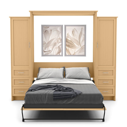 Queen Size Murphy Bed - Left & Right Cabinet, Beadboard Style, Brushed Nickel Pulls - Murphy Door