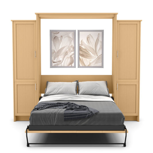 Queen Size Murphy Bed - Left & Right Cabinet, Beadboard Style, Brushed Nickel Pulls - Murphy Door