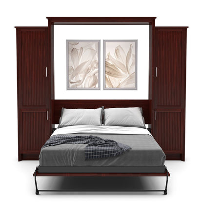 Twin Size Murphy Bed - Left & Right Cabinet, Beadboard Style, Brushed Nickel Pulls - Murphy Door